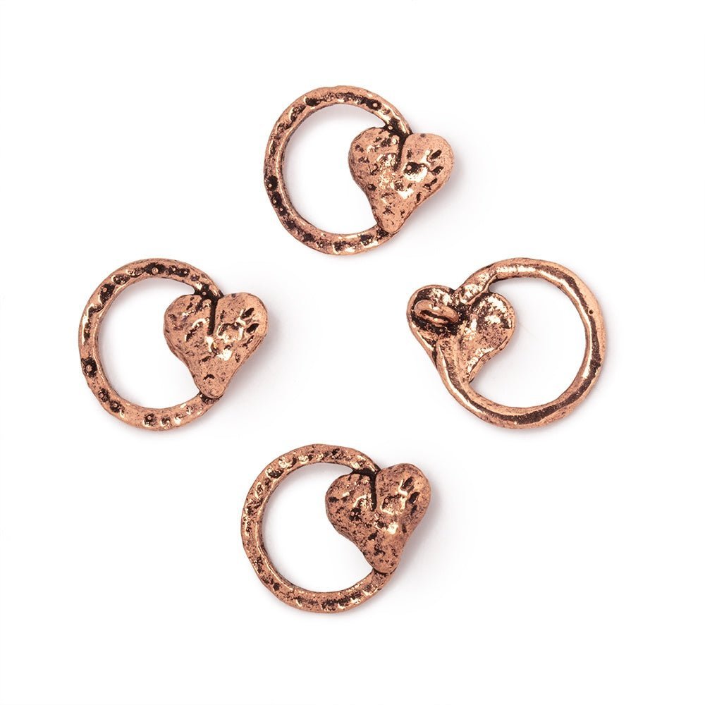 16x14mm Hammered Heart Ring Charm Set of 4 pieces - AtlantaFindingsCompany