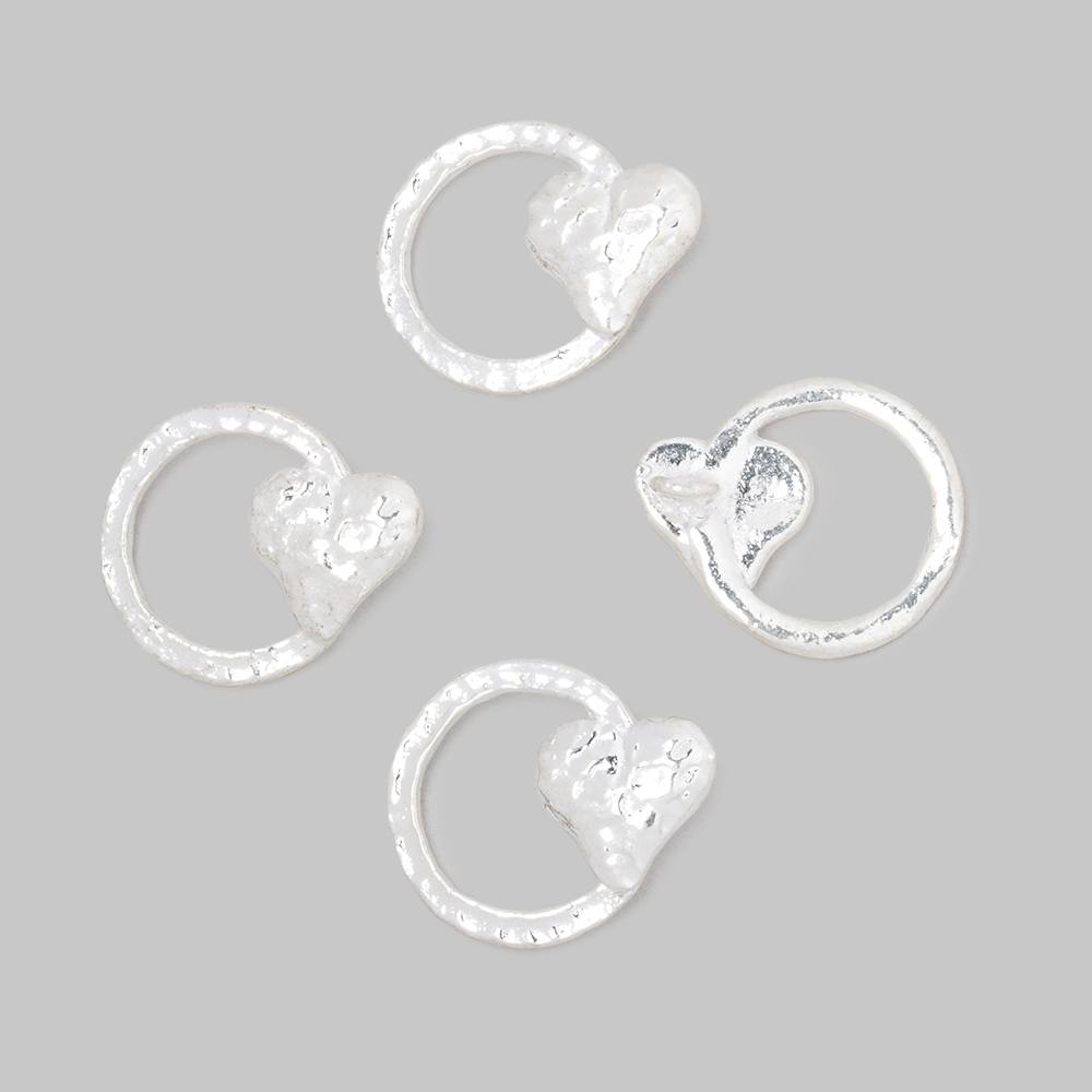 16x14mm Hammered Heart Ring Charm Set of 4 pieces - AtlantaFindingsCompany