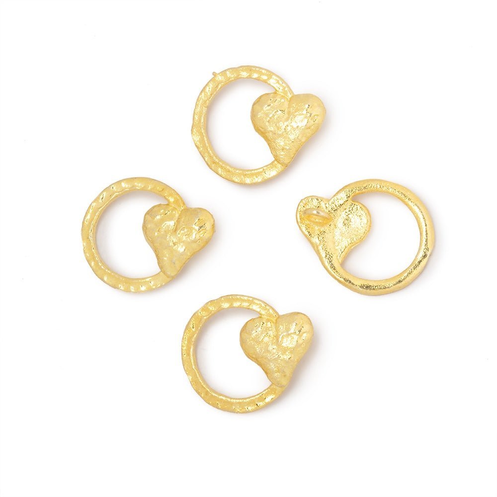 16x14mm Hammered Heart Ring Charm Set of 4 pieces - AtlantaFindingsCompany
