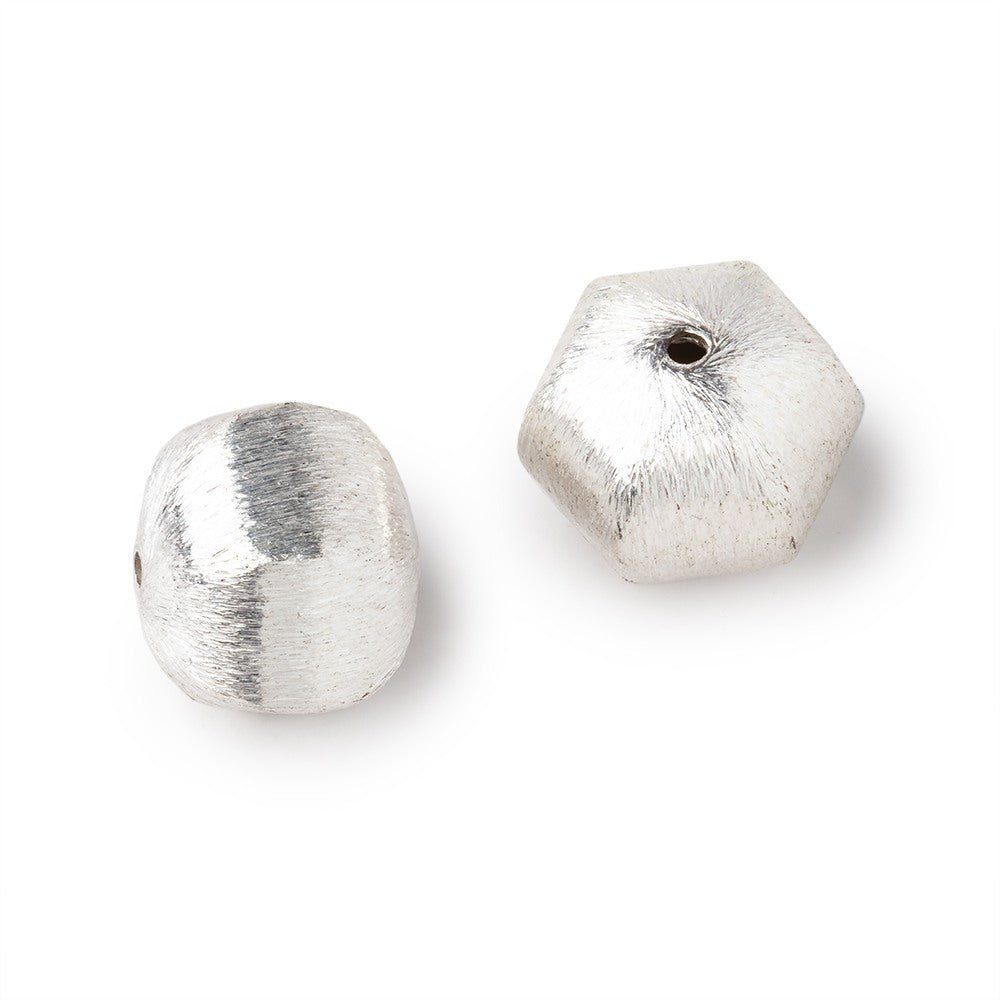 16x15mm Silver Plated Copper Brushed Hexagon Beads - Set of 2 - AtlantaFindingsCompany