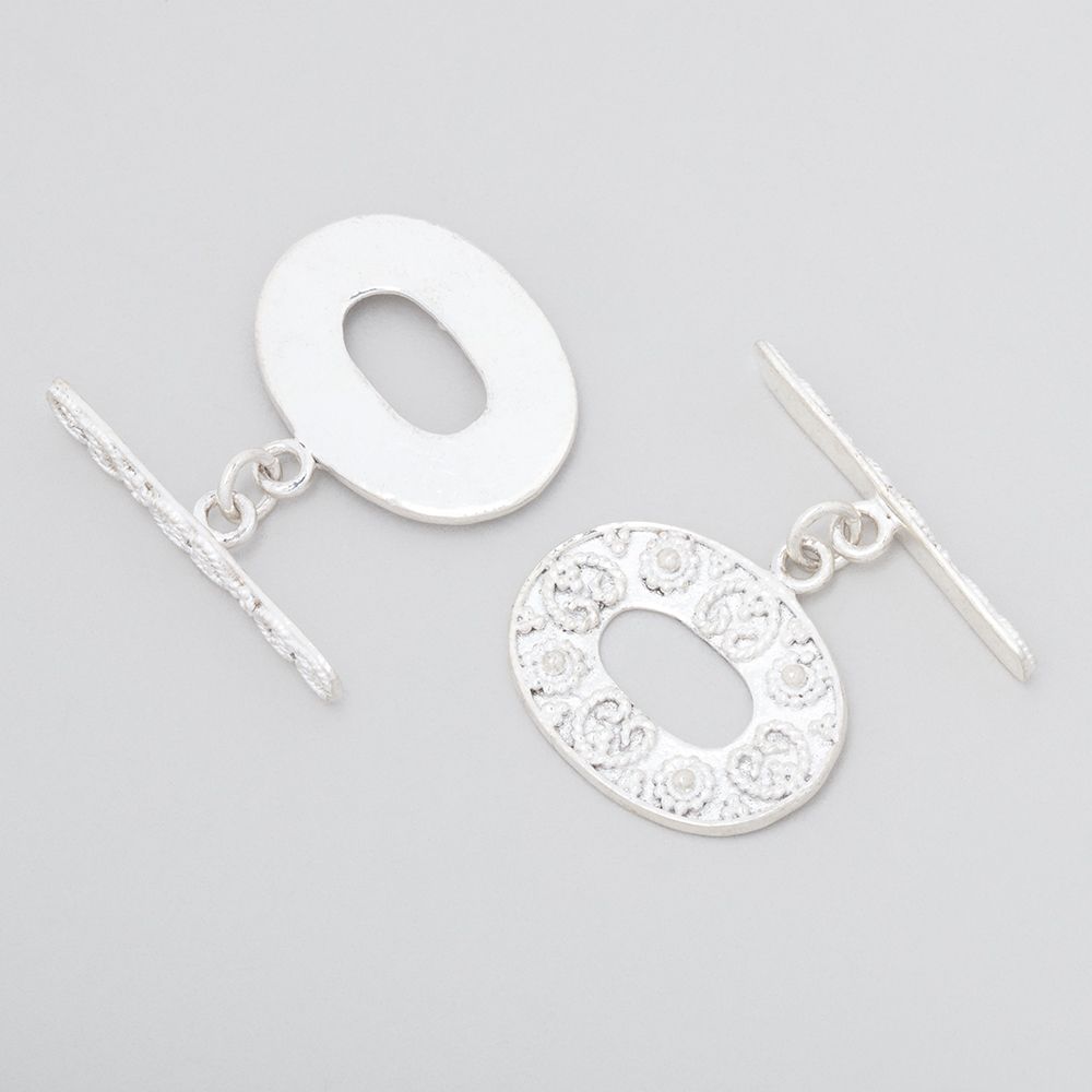 Sterling Silver 16x21.5mm Oval Toggle Clasp with Twisted Rope Detail - AtlantaFindingsCompany