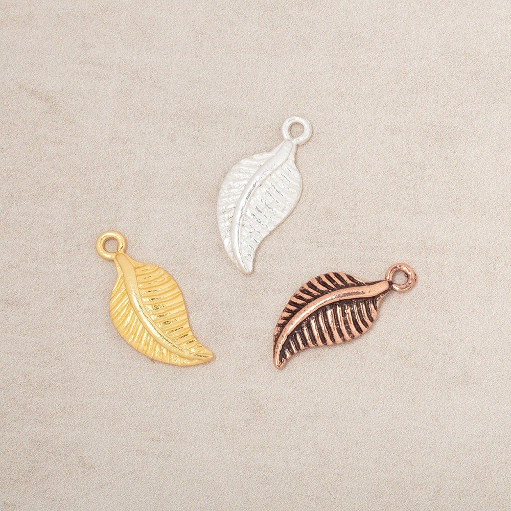 16x8.5mm Leaf Pendant Charm Set of 4 pieces - AtlantaFindingsCompany
