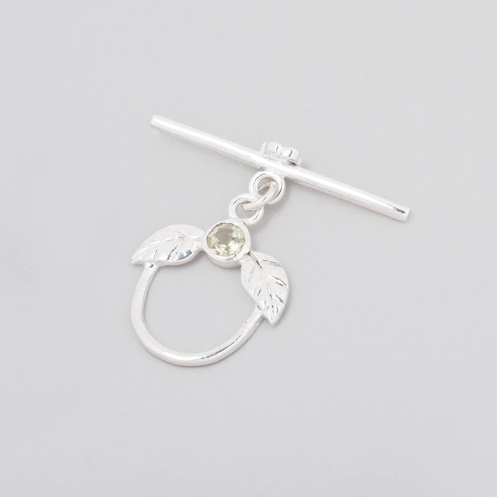 Sterling Silver Toggle Clasp with Leaves and Lemon Quartz - 17x18mm - AtlantaFindingsCompany