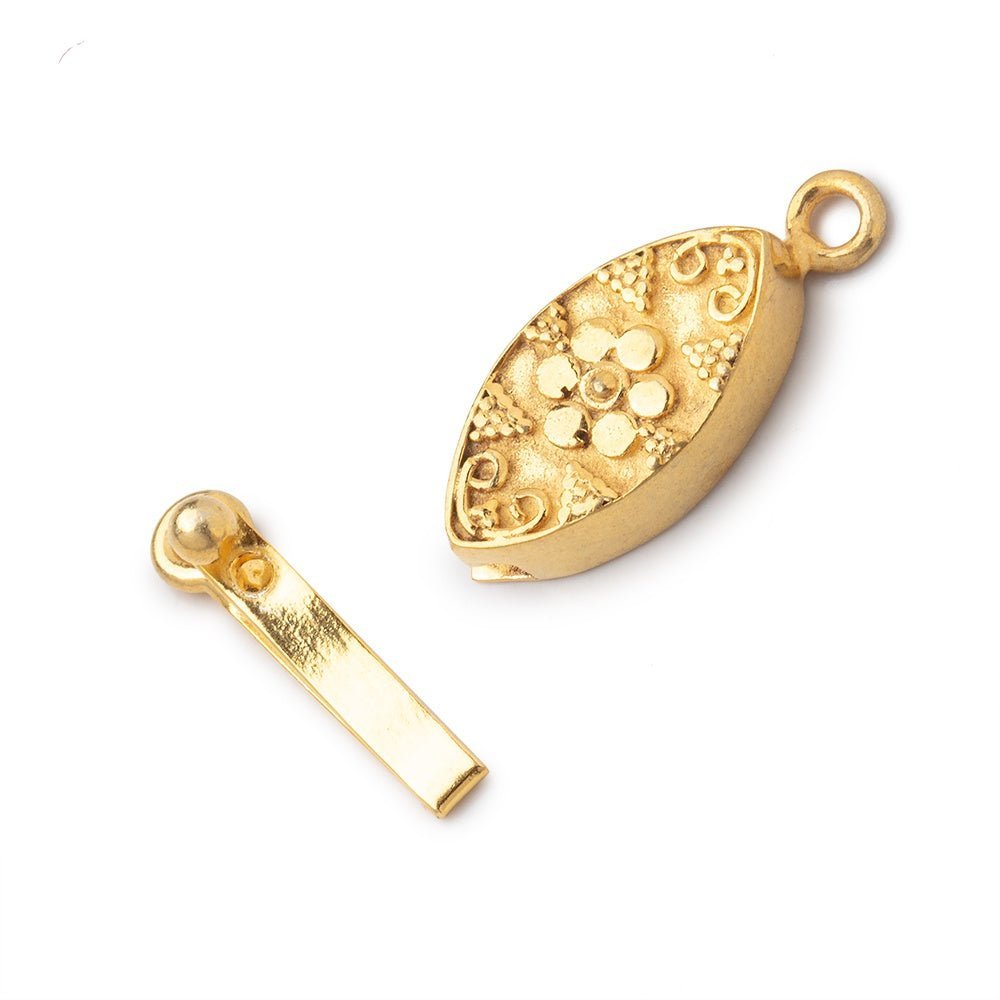 22kt Gold Plated Floral Marquise Box Clasp (17.5x9mm) - 1 Piece - AtlantaFindingsCompany