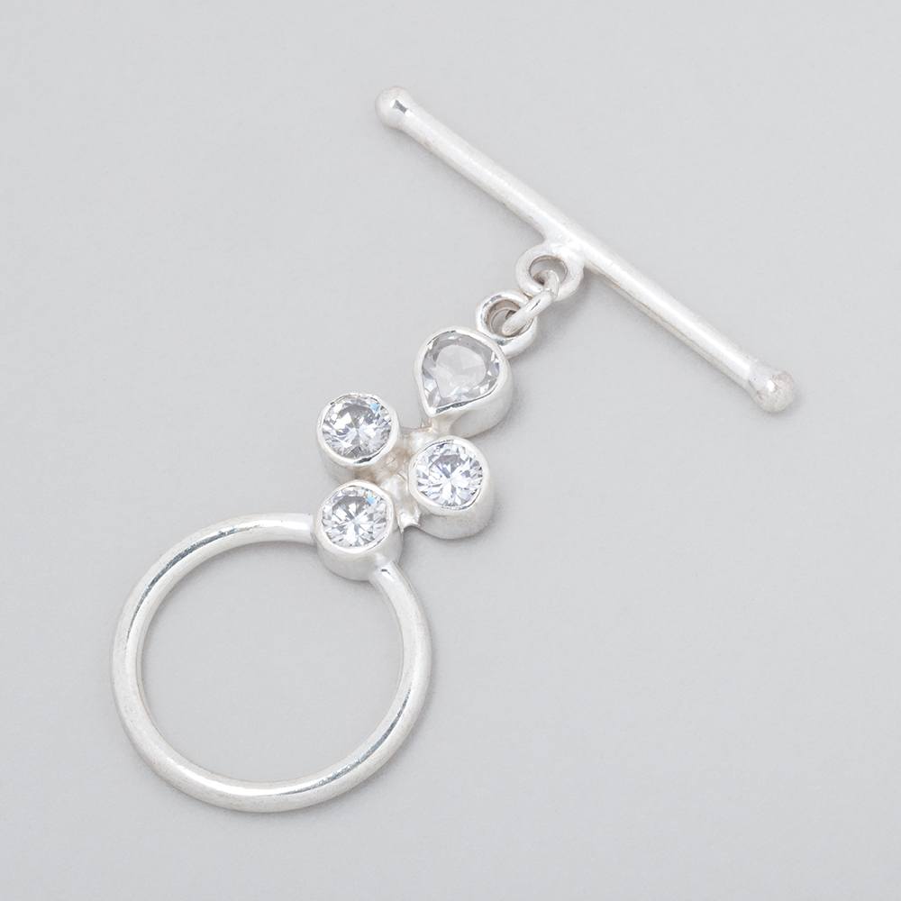 32x18mm Sterling Silver Toggle Clasp with Bezel Set CZ - 1 pc - AtlantaFindingsCompany