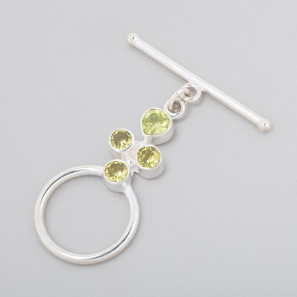 32x18mm Sterling Silver Toggle Clasp with Yellow and Green Cubic Zirconia - 1 Piece - AtlantaFindingsCompany