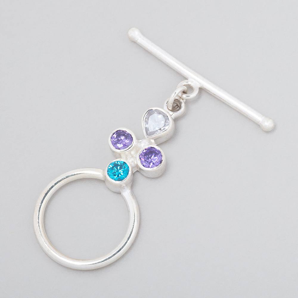 32x18mm Sterling Silver Multi - Color CZ Bezel Toggle Clasp (1 Piece) - AtlantaFindingsCompany