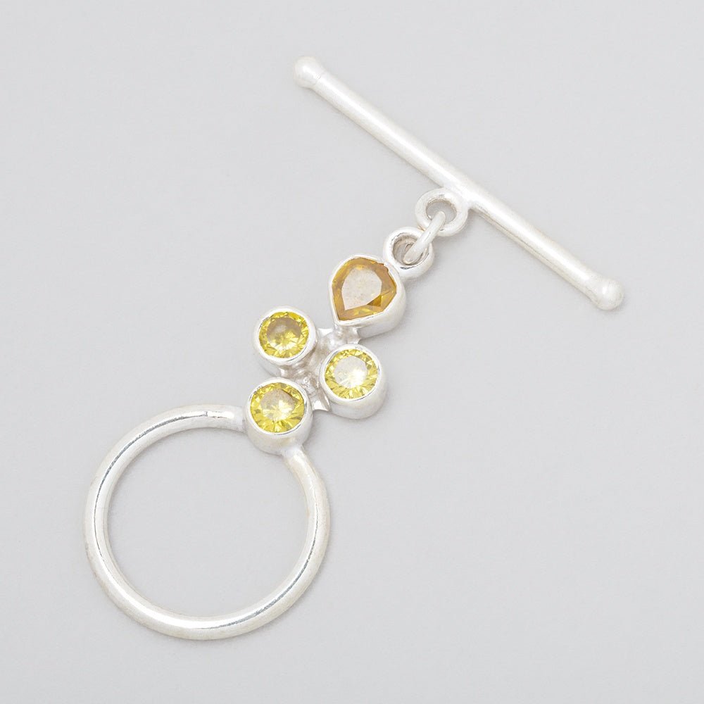 32x18mm Sterling Silver Toggle Clasp with Yellow Cubic Zirconia - 1 Piece - AtlantaFindingsCompany