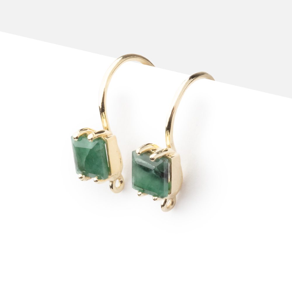 17mm Emerald Bevel Faceted Square Ear Wire Set of 2 pieces - AtlantaFindingsCompany
