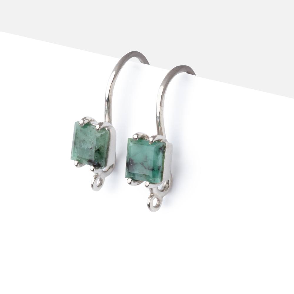 17mm Emerald Bevel Faceted Square Ear Wire Set of 2 pieces - AtlantaFindingsCompany
