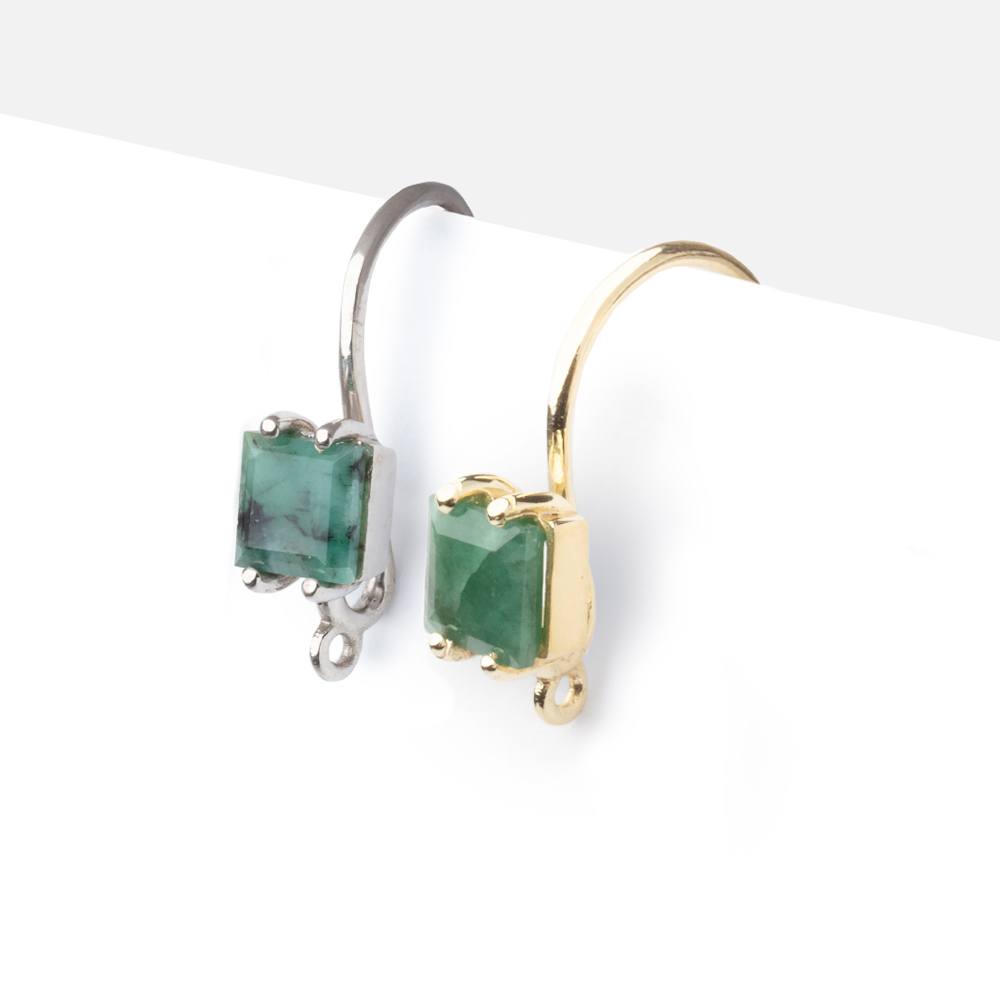 17mm Emerald Bevel Faceted Square Ear Wire Set of 2 pieces - AtlantaFindingsCompany