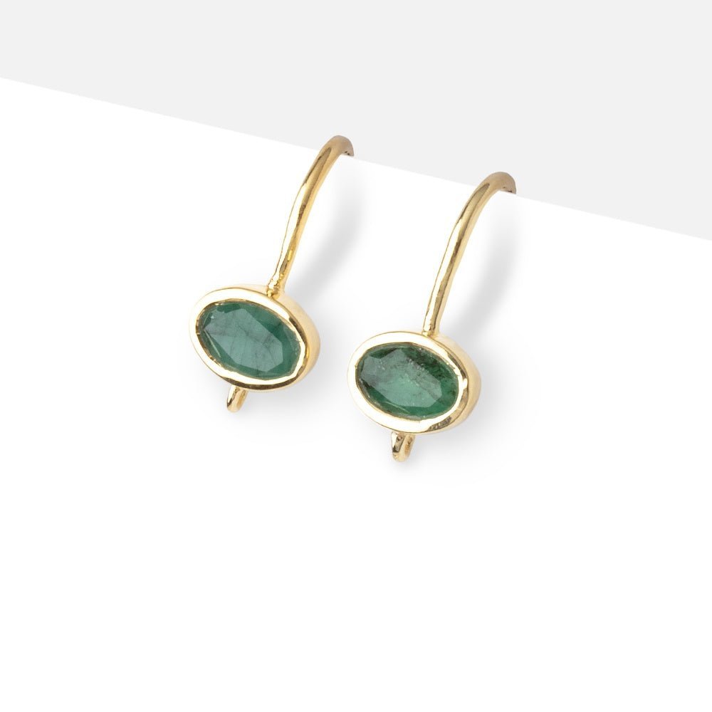 17mm Emerald Oval Ear Wire Set of 2 pieces - AtlantaFindingsCompany