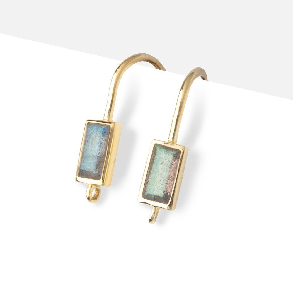 17mm Labradorite Baguette Ear Wire Set of 2 pieces - AtlantaFindingsCompany