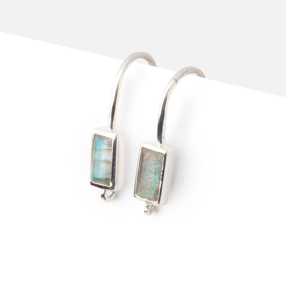 17mm Labradorite Baguette Ear Wire Set of 2 pieces - AtlantaFindingsCompany
