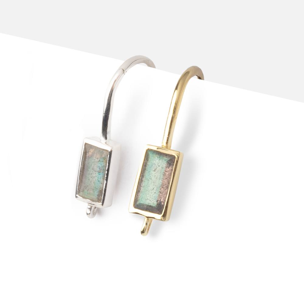 17mm Labradorite Baguette Ear Wire Set of 2 pieces - AtlantaFindingsCompany