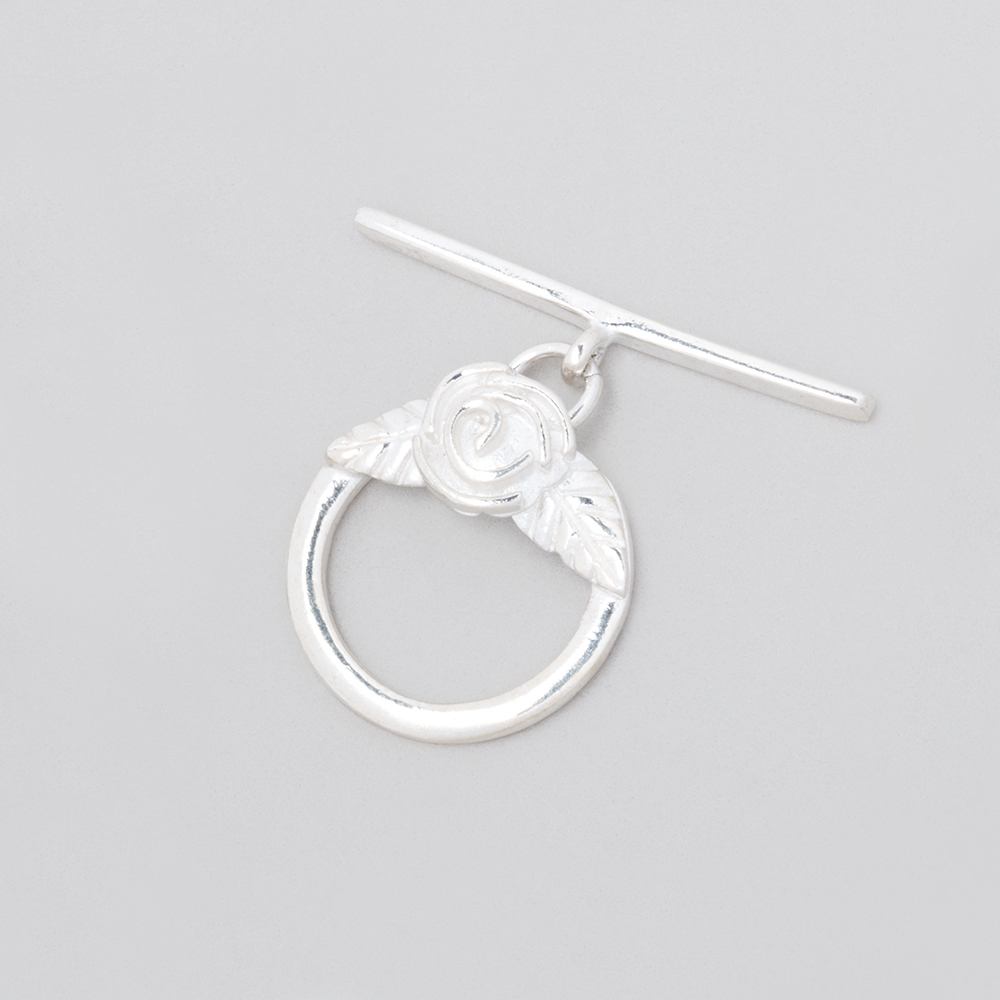 17mm Sterling Silver Round Toggle Clasp with Rose Design - 1 Piece - AtlantaFindingsCompany
