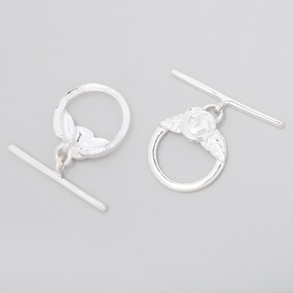 17mm Sterling Silver Round Toggle Clasp with Rose Design - 1 Piece - AtlantaFindingsCompany