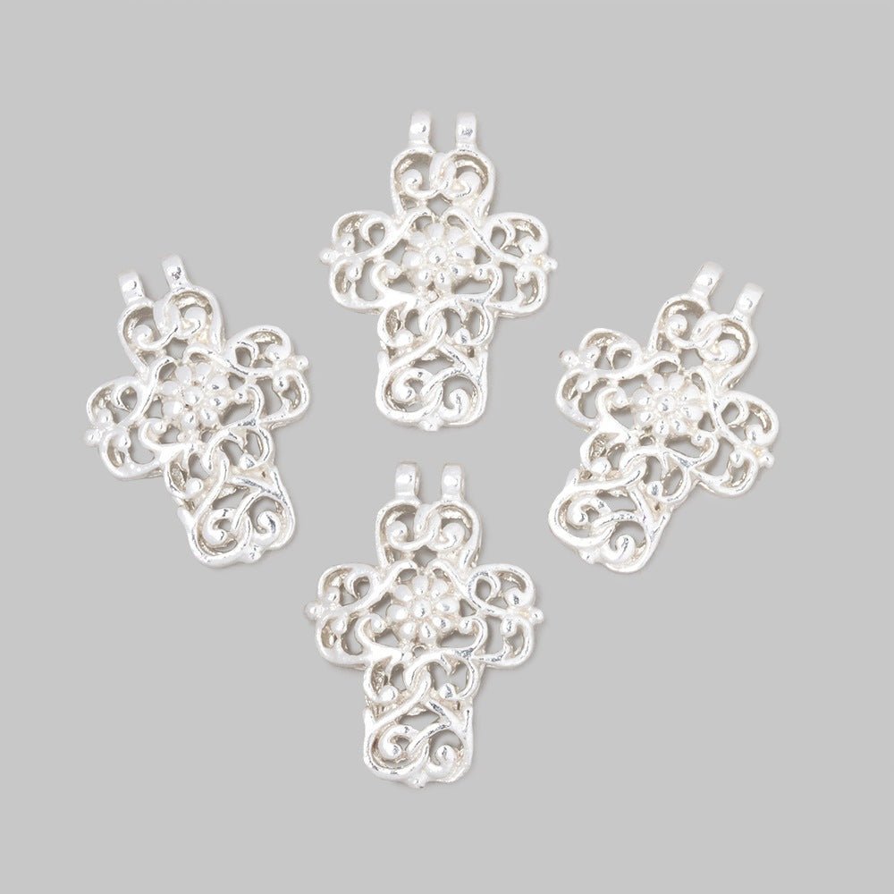 17x14.5mm Filigree Cross Two Ring Pendant Charm Set of 4 pieces - AtlantaFindingsCompany