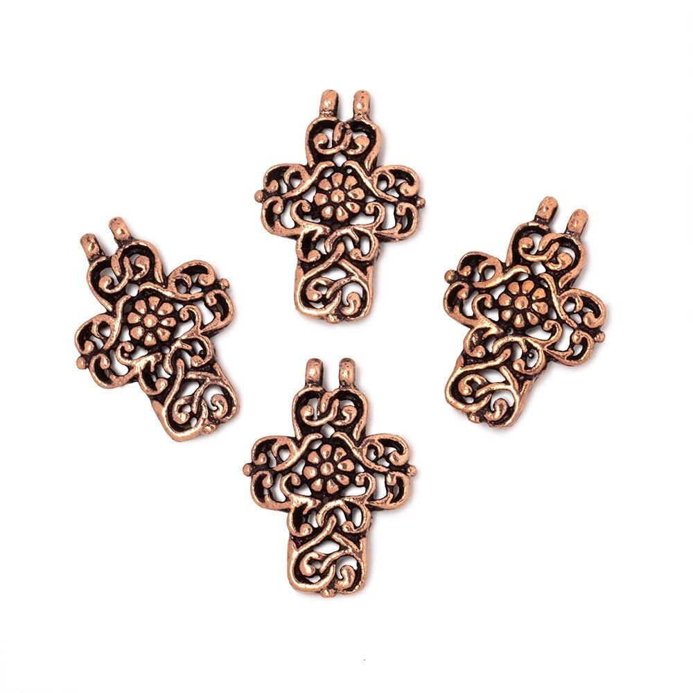 17x14.5mm Filigree Cross Two Ring Pendant Charm Set of 4 pieces - AtlantaFindingsCompany