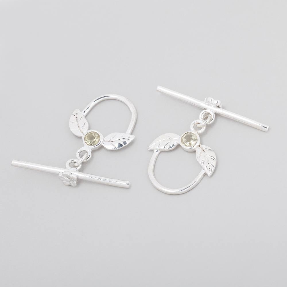Sterling Silver Toggle Clasp with Leaves and Lemon Quartz - 17x18mm - AtlantaFindingsCompany