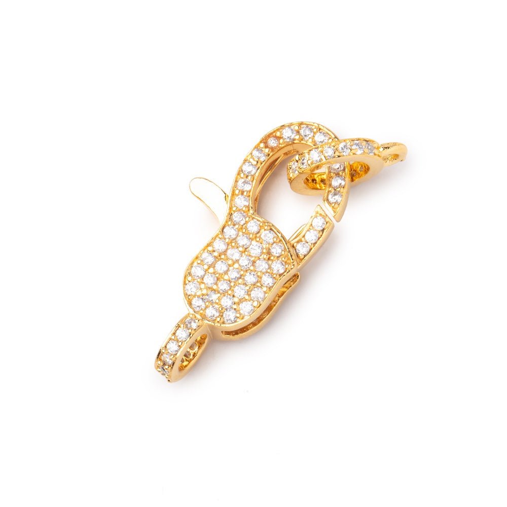 Vermeil Pave CZ Lobster Clasp with CZ Ring - 25x10mm, 1 Piece - AtlantaFindingsCompany