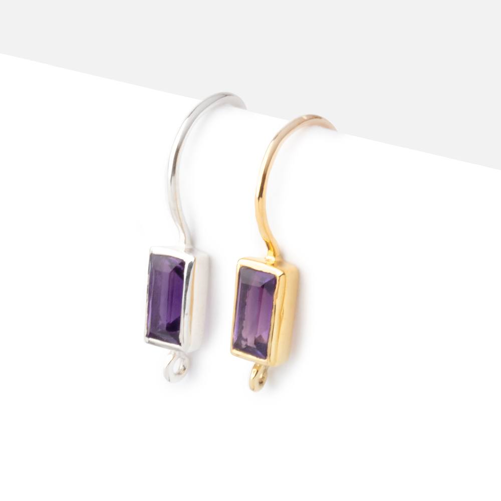 18mm African Amethyst Baguette Ear Wire Set of 2 pieces - AtlantaFindingsCompany
