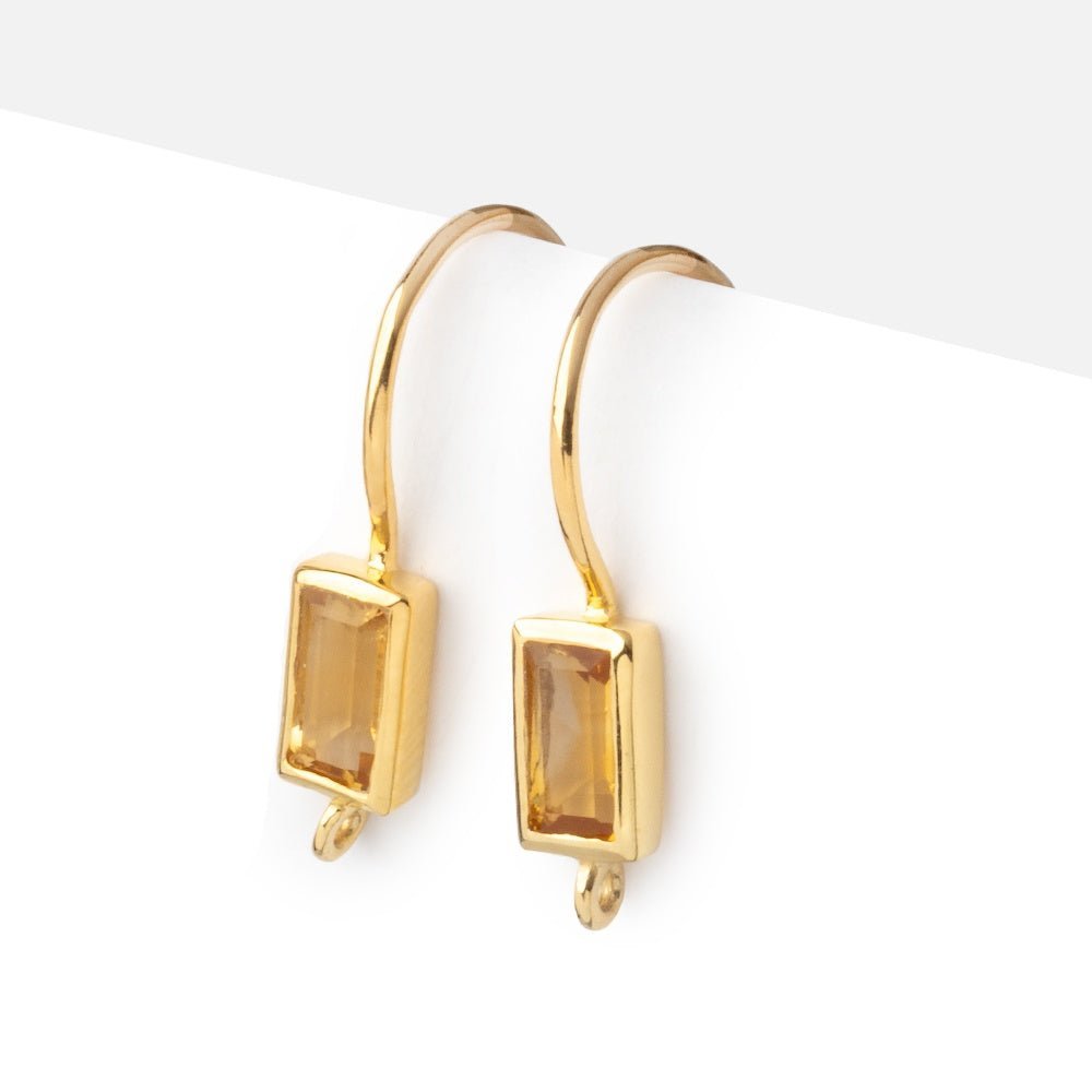 18mm Citrine Baguette Ear Wire Set of 2 pieces - AtlantaFindingsCompany