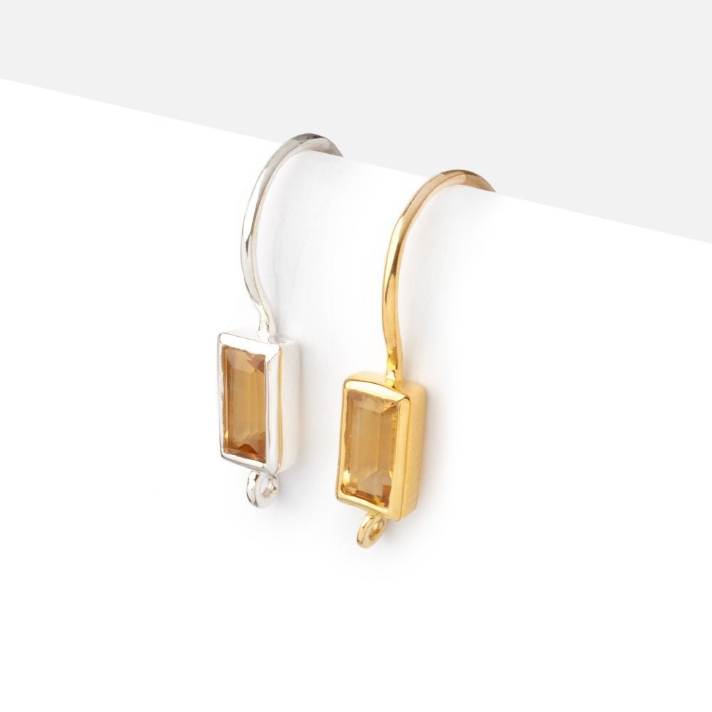18mm Citrine Baguette Ear Wire Set of 2 pieces - AtlantaFindingsCompany