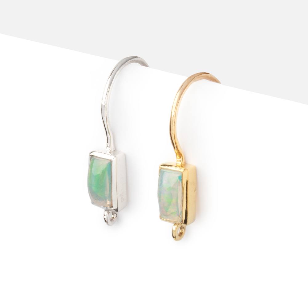 18mm Ethiopian Opal Plain Baguette Ear Wire Set of 2 pieces - AtlantaFindingsCompany