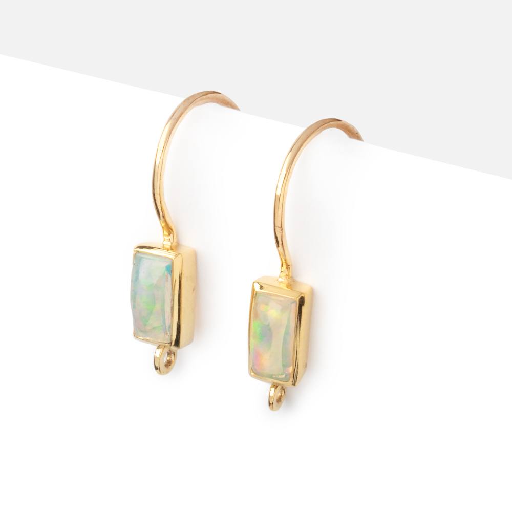 18mm Ethiopian Opal Plain Baguette Ear Wire Set of 2 pieces - AtlantaFindingsCompany
