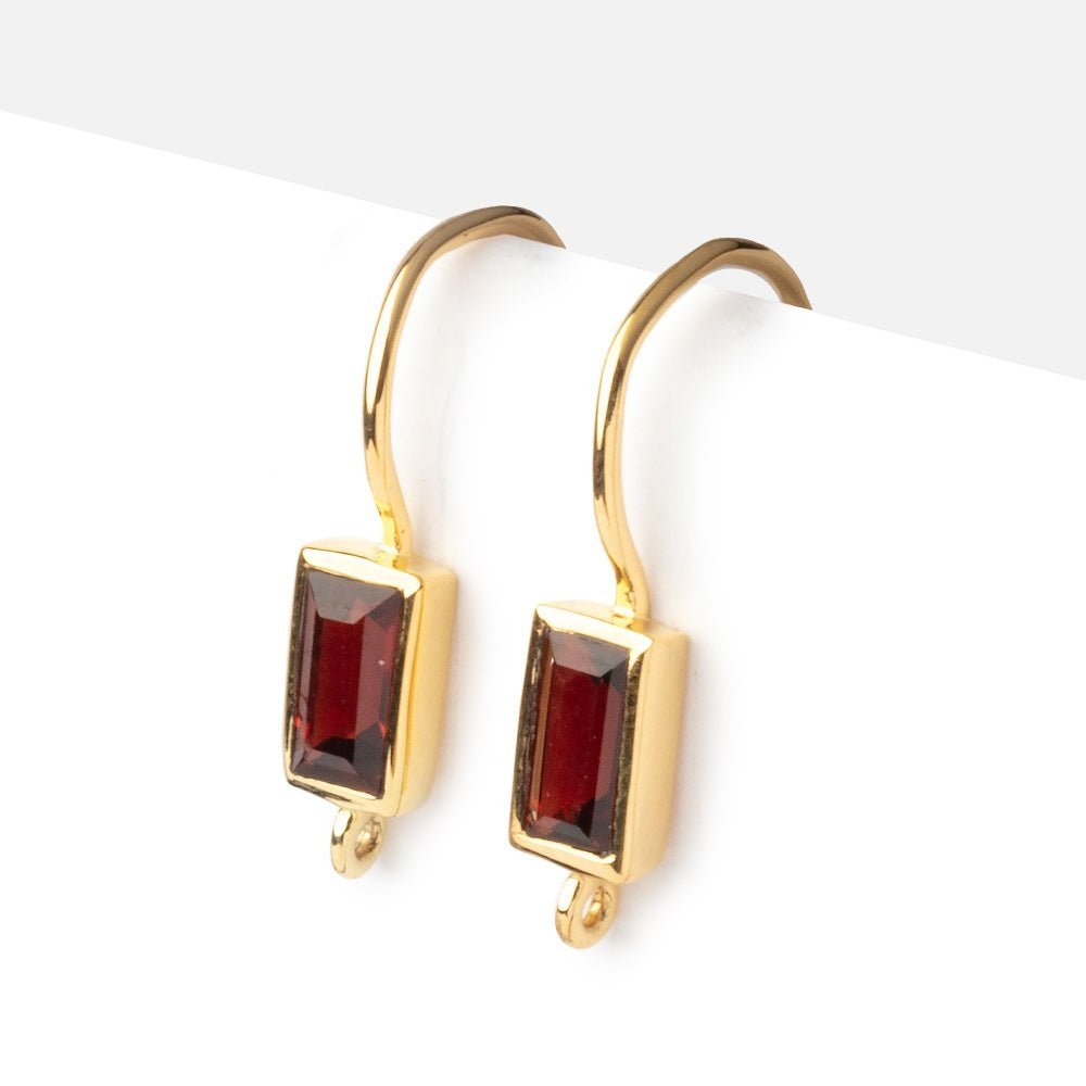 18mm Garnet Baguette Ear Wire Set of 2 pieces - AtlantaFindingsCompany