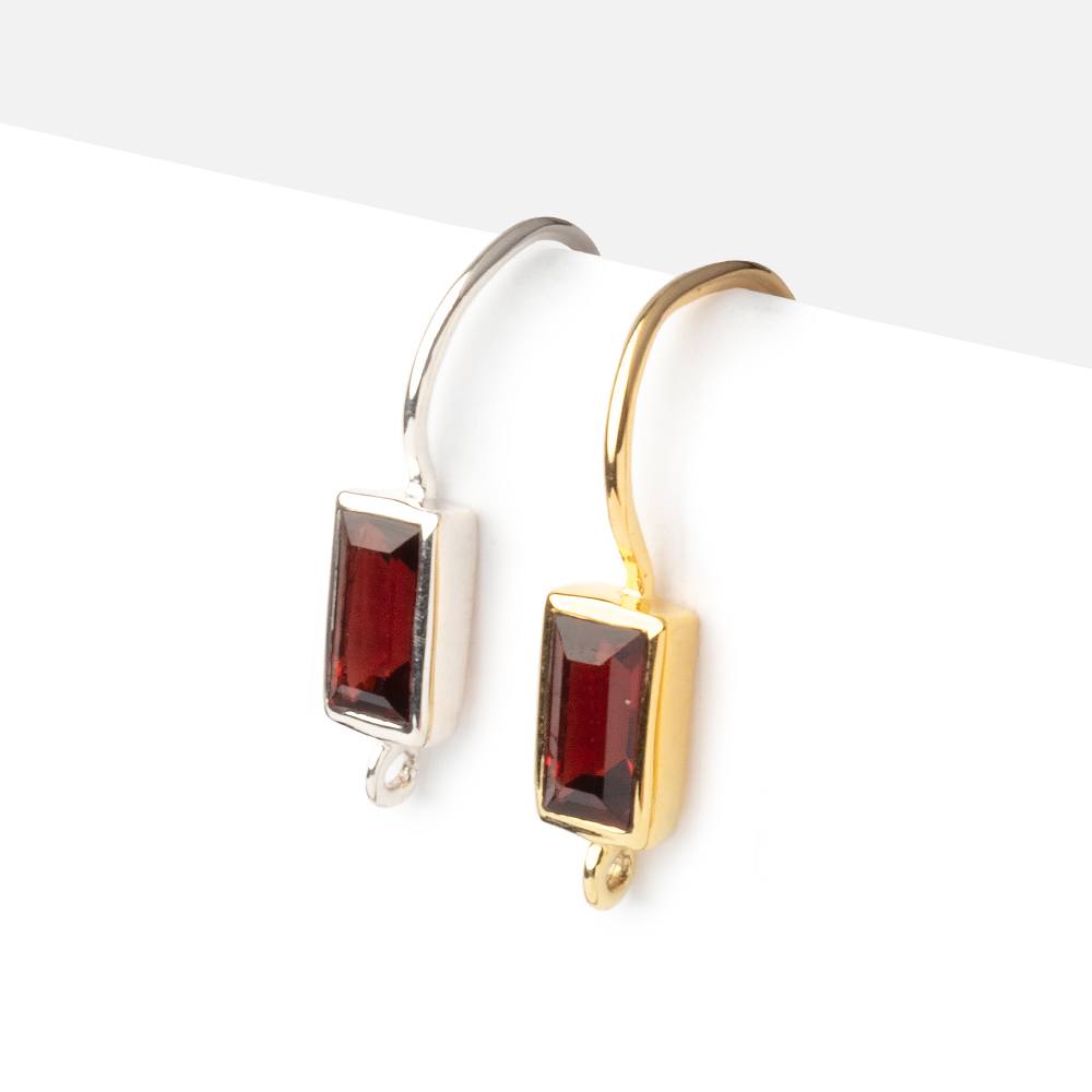 18mm Garnet Baguette Ear Wire Set of 2 pieces - AtlantaFindingsCompany