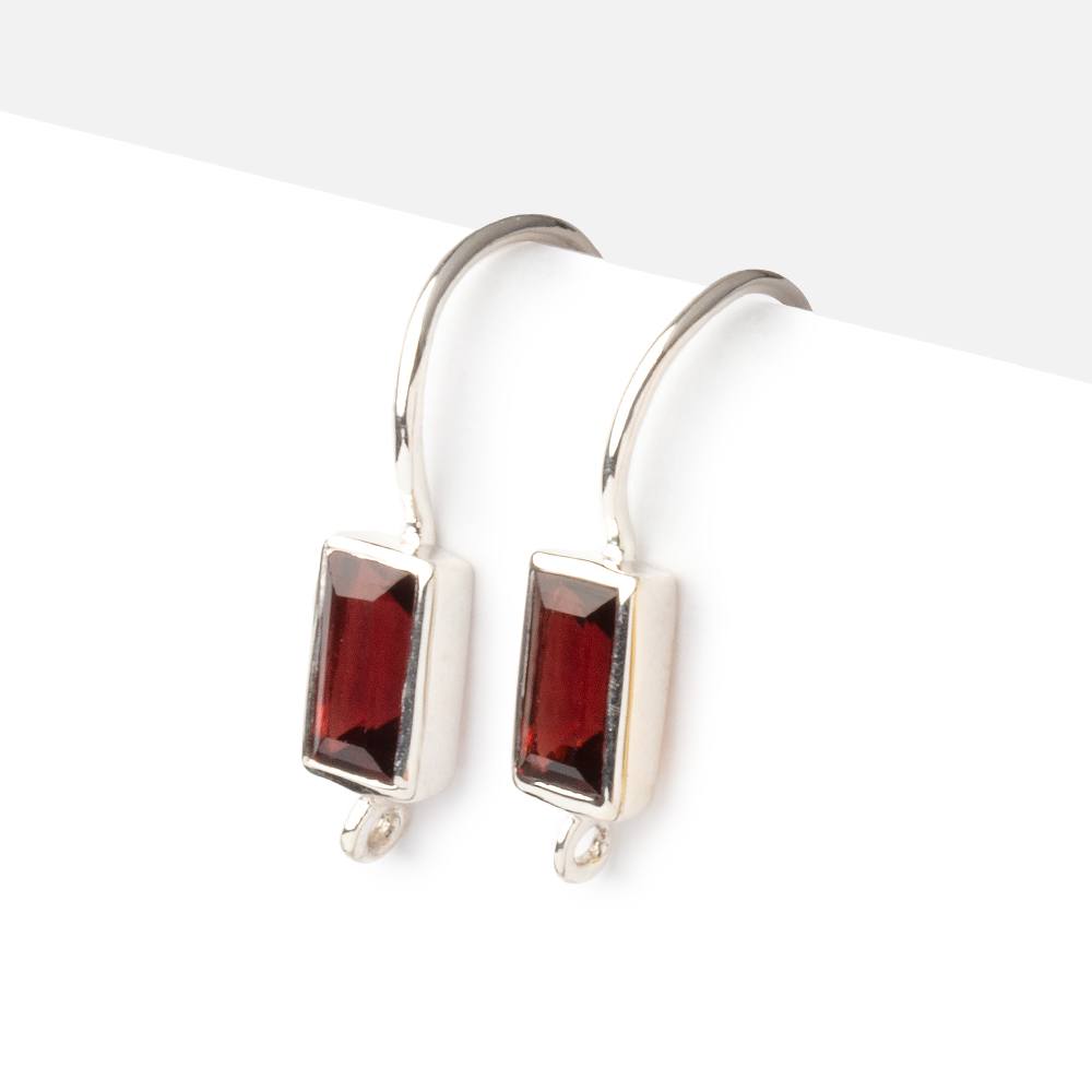 18mm Garnet Baguette Ear Wire Set of 2 pieces - AtlantaFindingsCompany