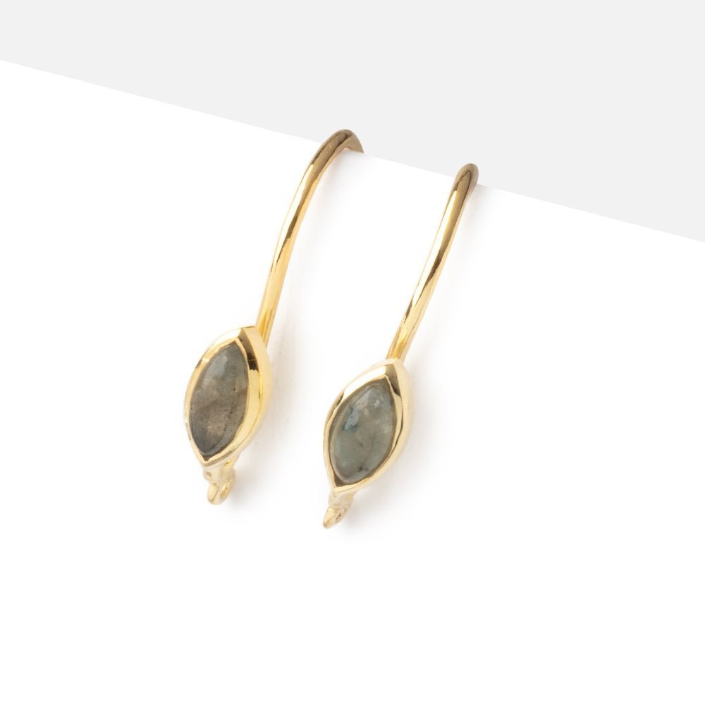 18mm Labradorite Plain Marquise Ear Wire Set of 2 pieces - AtlantaFindingsCompany