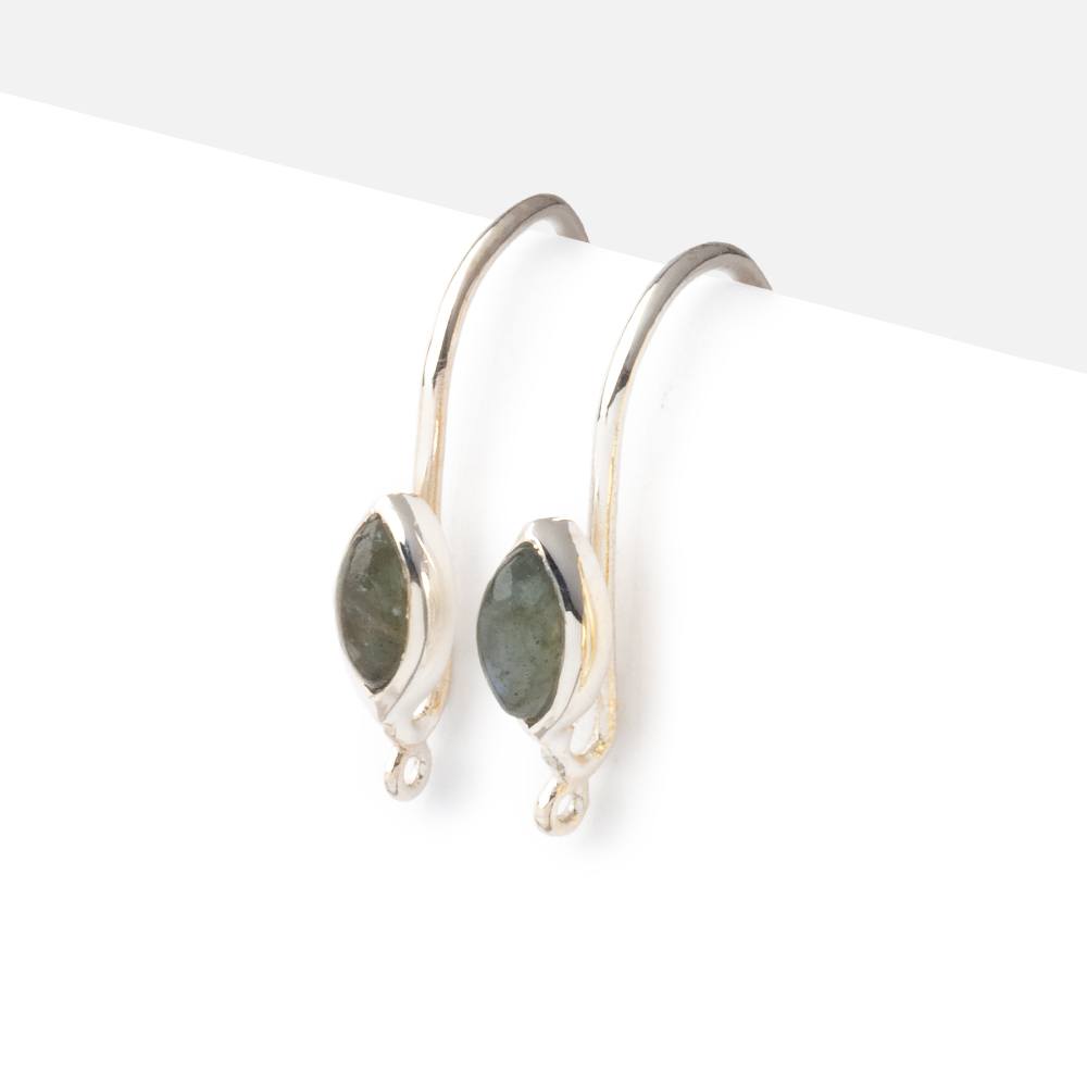 18mm Labradorite Plain Marquise Ear Wire Set of 2 pieces - AtlantaFindingsCompany