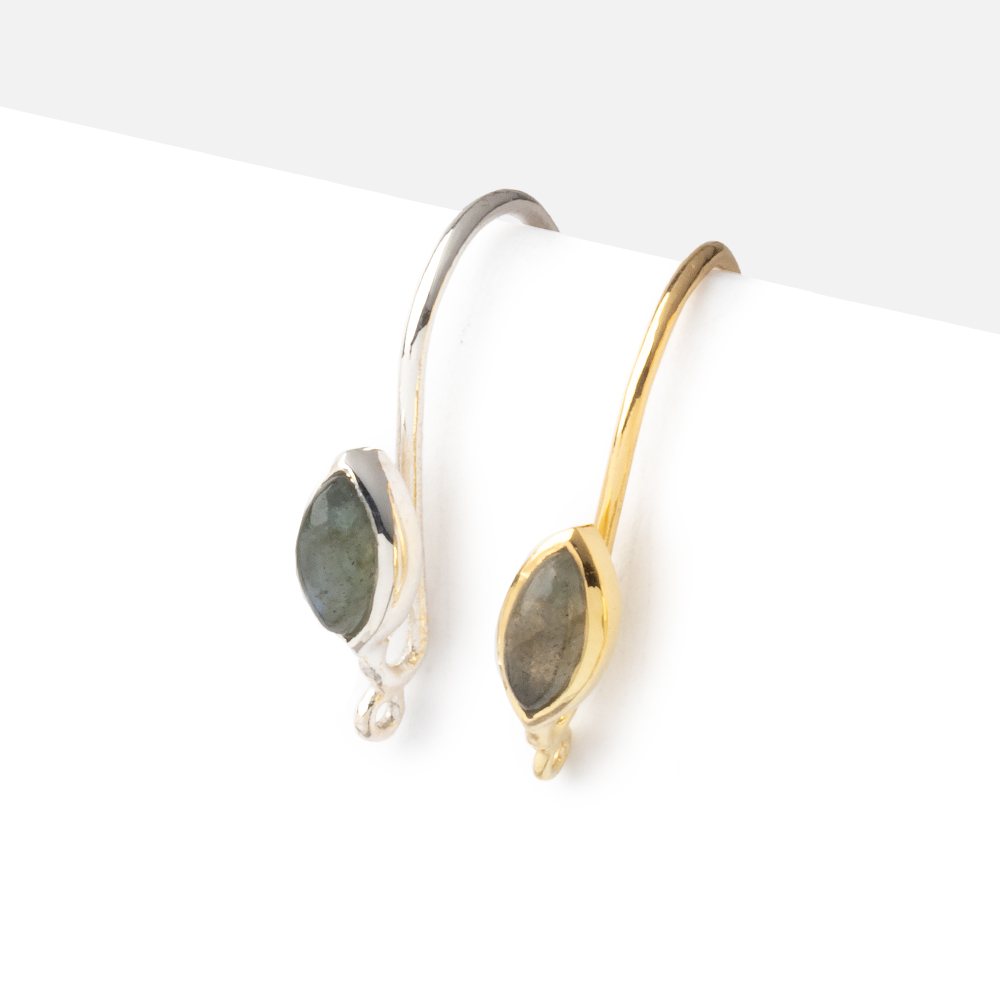 18mm Labradorite Plain Marquise Ear Wire Set of 2 pieces - AtlantaFindingsCompany