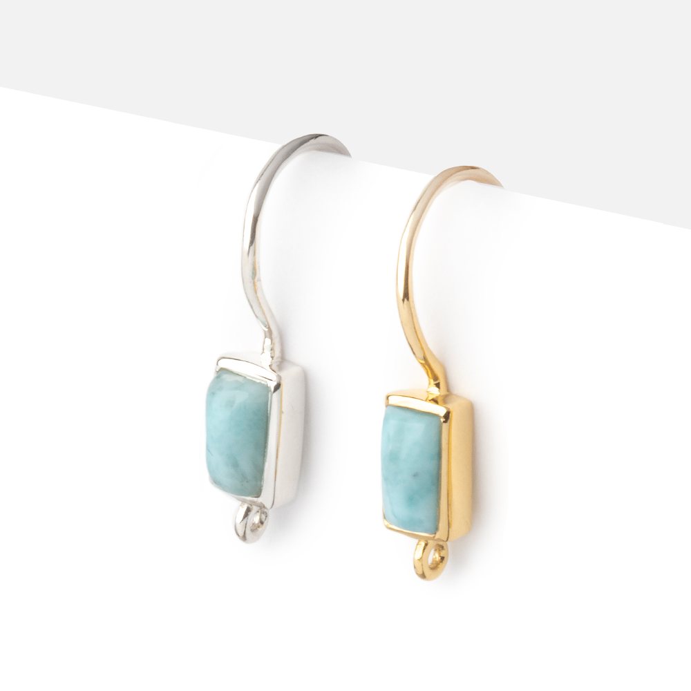 18mm Larimar Plain Baguette Ear Wire Set of 2 pieces - AtlantaFindingsCompany