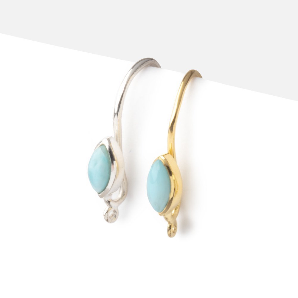 18mm Larimar Plain Marquise Ear Wire Set of 2 pieces - AtlantaFindingsCompany