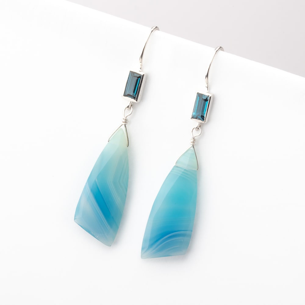 18mm London Blue Topaz Baguette Ear Wire Set of 2 pieces - AtlantaFindingsCompany