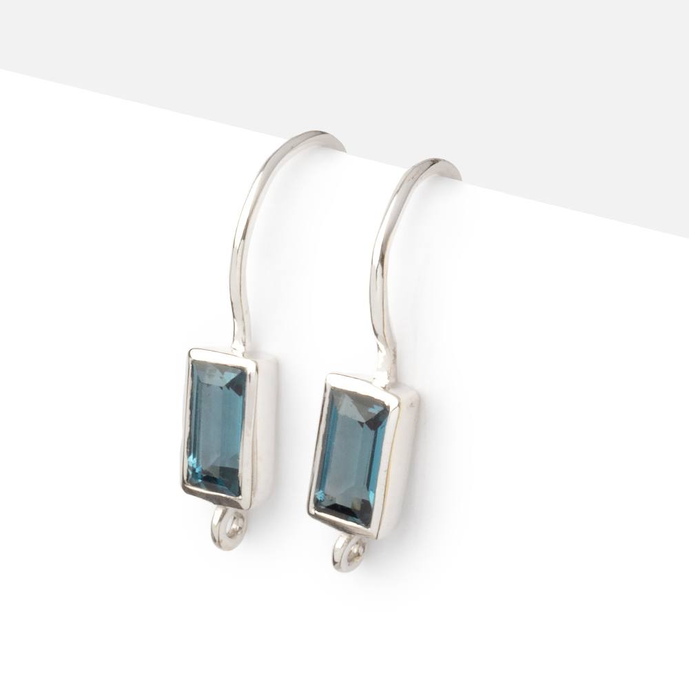 18mm London Blue Topaz Baguette Ear Wire Set of 2 pieces - AtlantaFindingsCompany