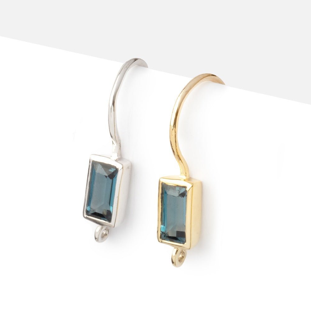 18mm London Blue Topaz Baguette Ear Wire Set of 2 pieces - AtlantaFindingsCompany
