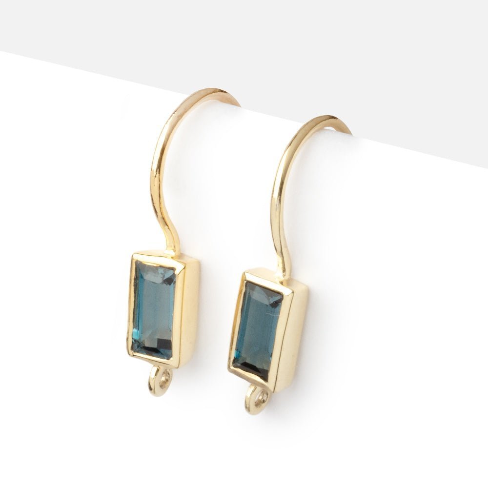 18mm London Blue Topaz Baguette Ear Wire Set of 2 pieces - AtlantaFindingsCompany