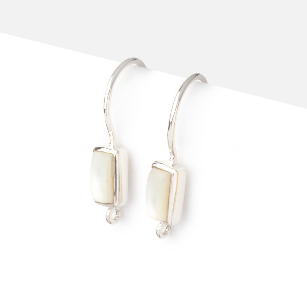 18mm Mother of Pearl Plain Baguette Ear Wire Set of 2 pieces - AtlantaFindingsCompany