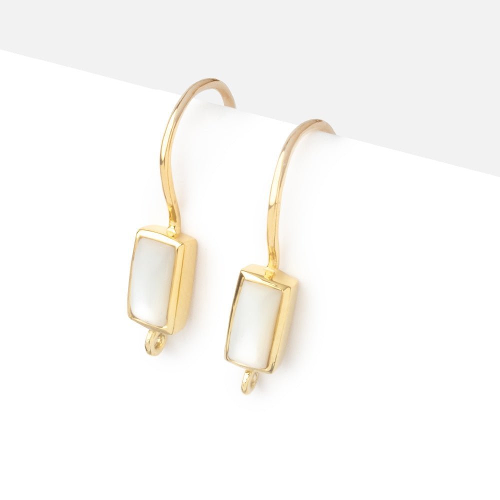 18mm Mother of Pearl Plain Baguette Ear Wire Set of 2 pieces - AtlantaFindingsCompany
