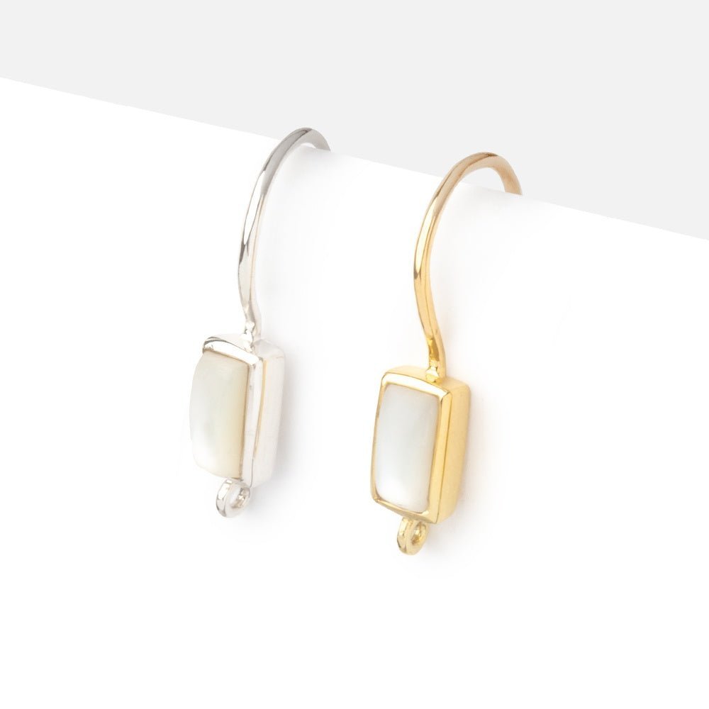 18mm Mother of Pearl Plain Baguette Ear Wire Set of 2 pieces - AtlantaFindingsCompany