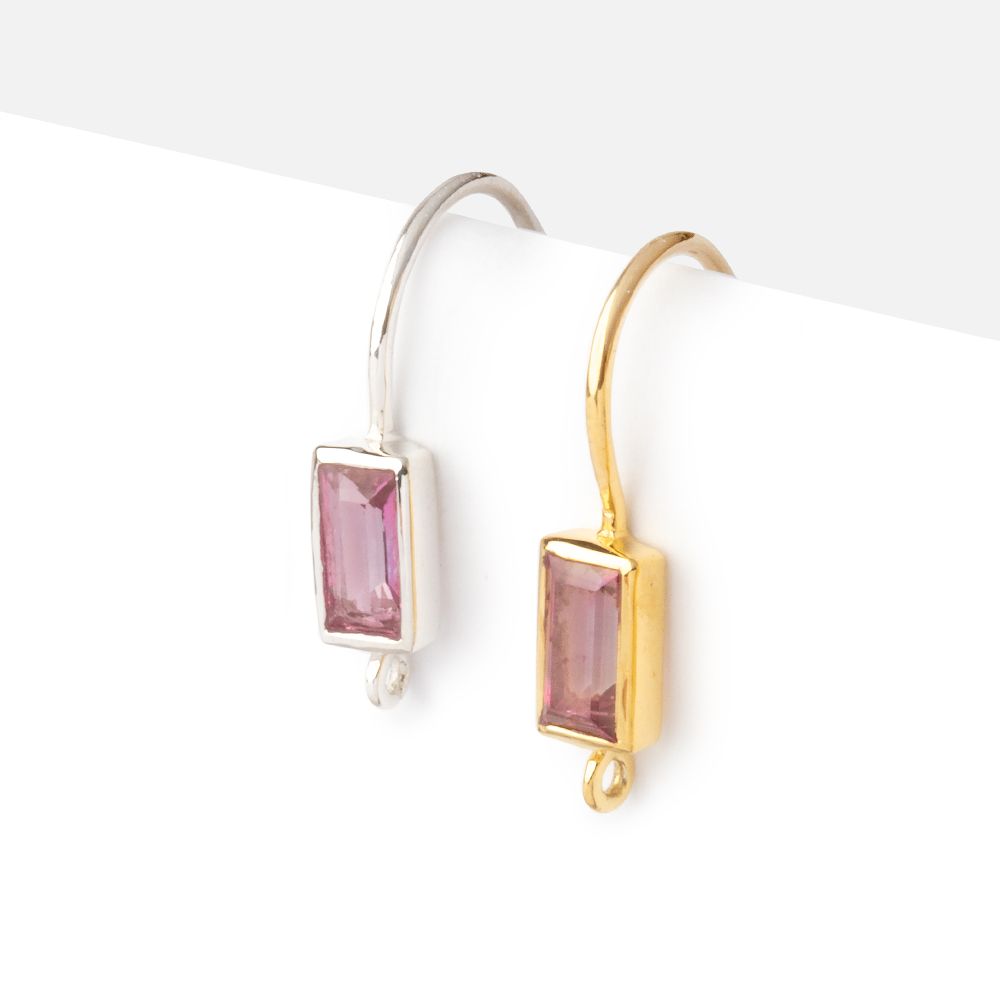 18mm Pink Topaz Baguette Ear Wire Set of 2 pieces - AtlantaFindingsCompany