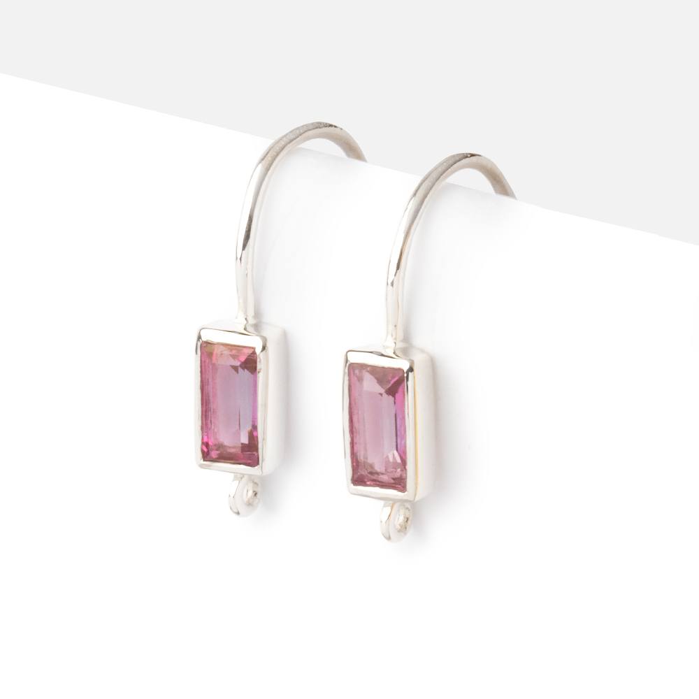 18mm Pink Topaz Baguette Ear Wire Set of 2 pieces - AtlantaFindingsCompany