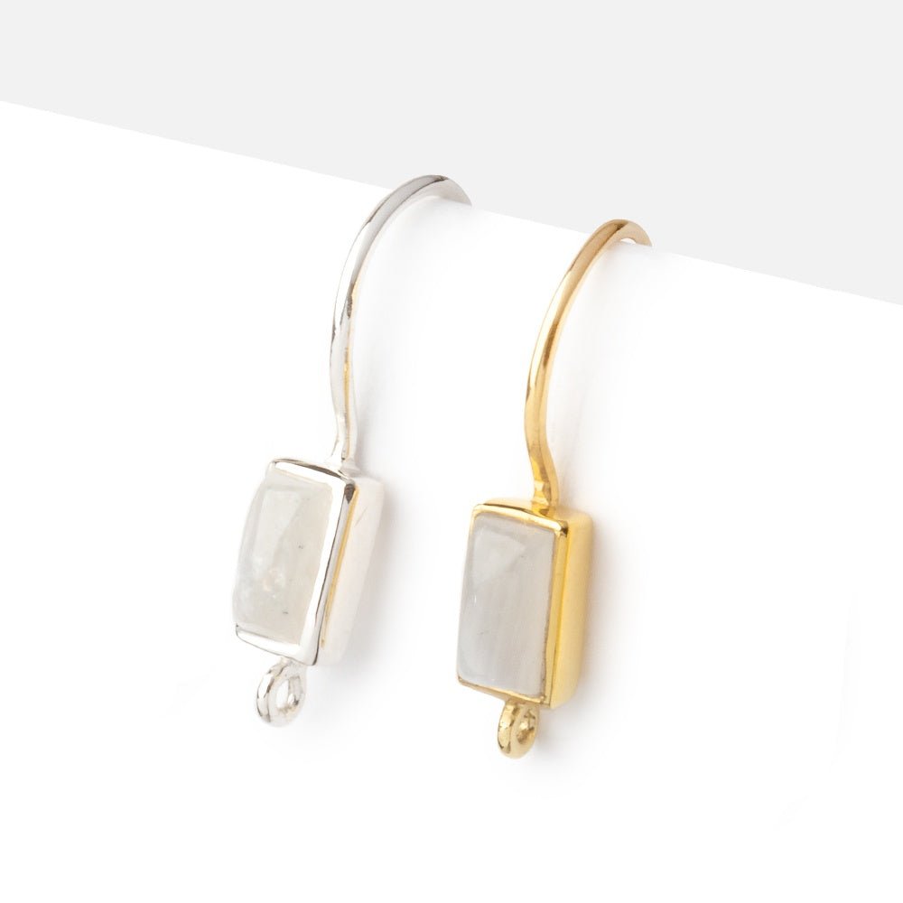18mm Rainbow Moonstone Plain Baguette Ear Wire Set of 2 pieces - AtlantaFindingsCompany
