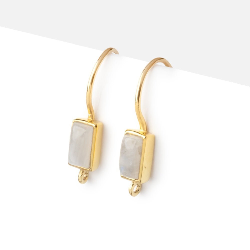 18mm Rainbow Moonstone Plain Baguette Ear Wire Set of 2 pieces - AtlantaFindingsCompany