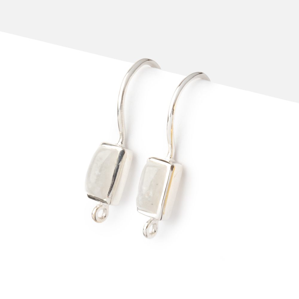 18mm Rainbow Moonstone Plain Baguette Ear Wire Set of 2 pieces - AtlantaFindingsCompany